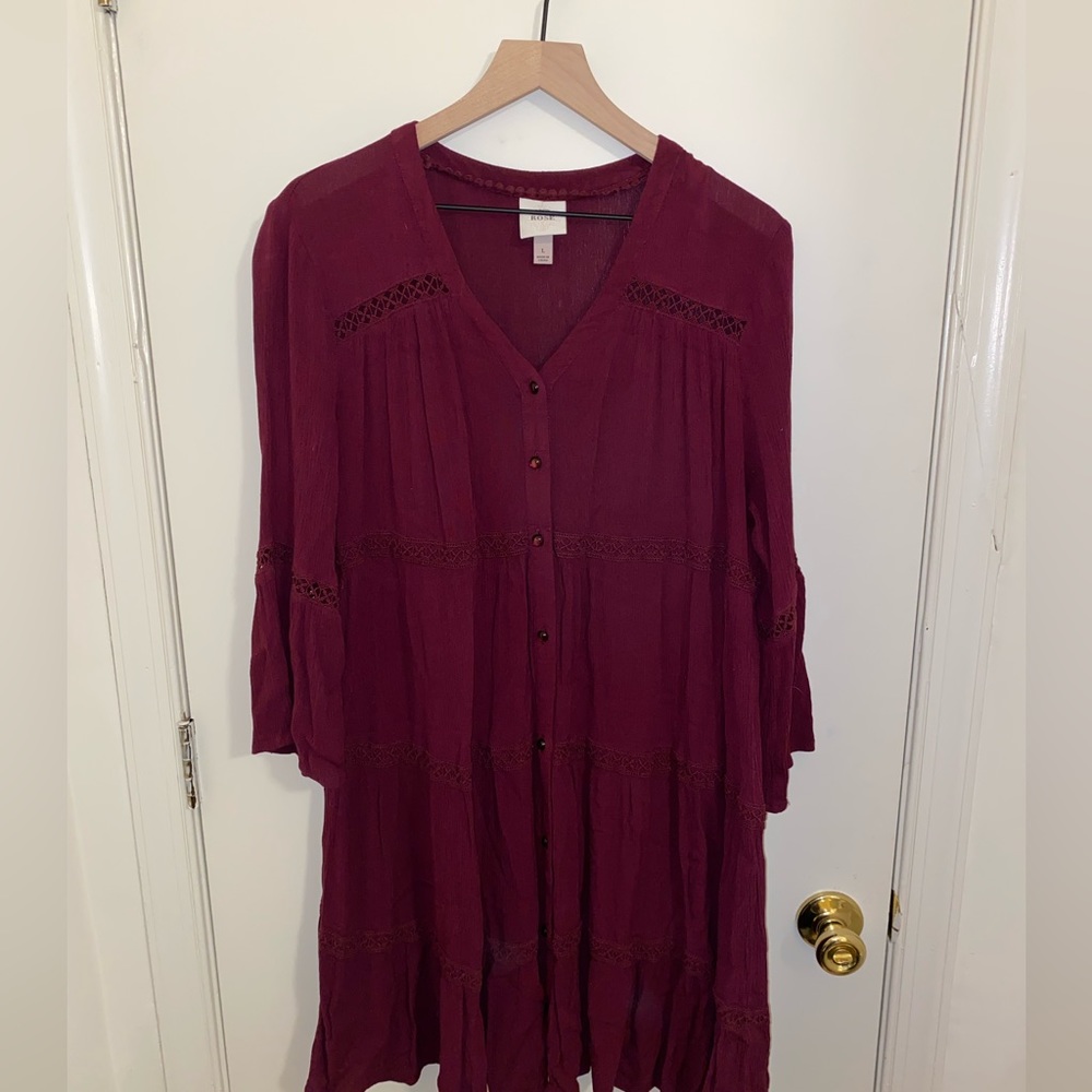 knox rose maroon red lacy bell sleeve dress 🍷🍠🌹